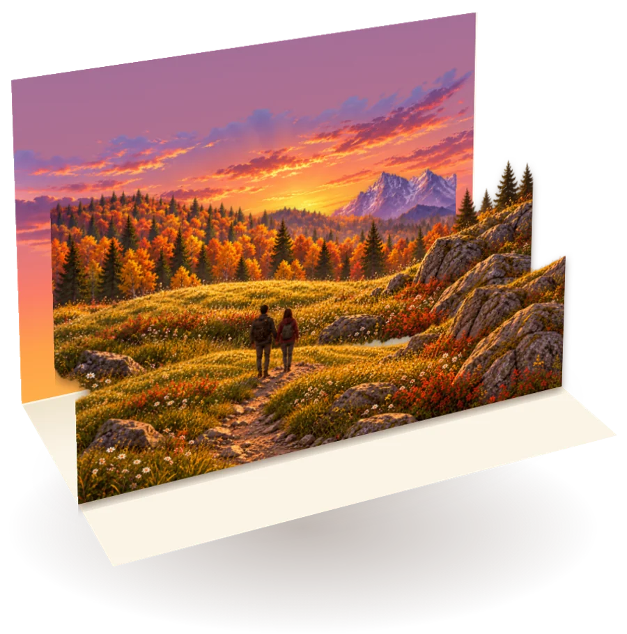 A pop-up card with its layers standing